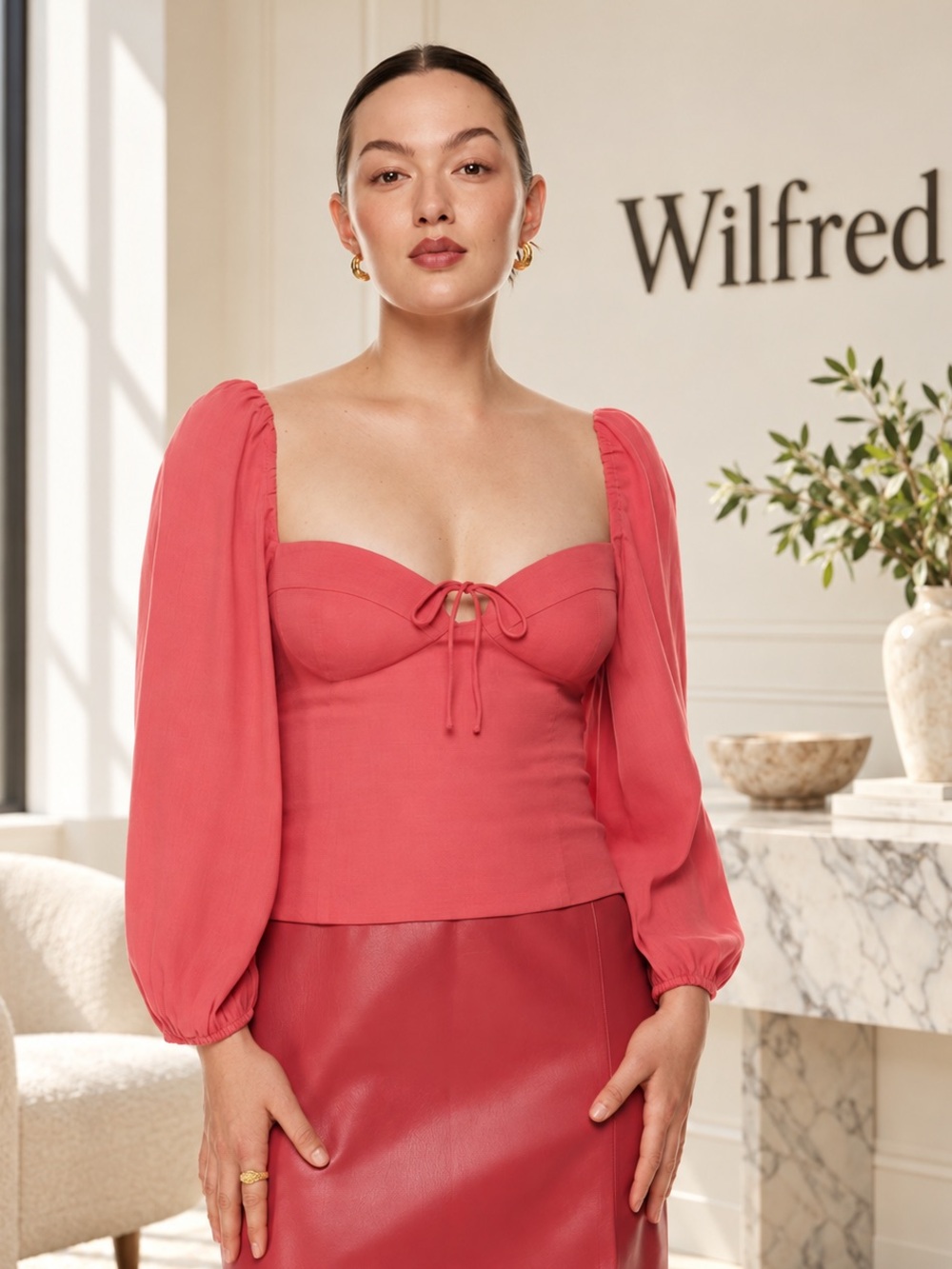 Aritzia Wilfred Novella Blouse M Berry Red Puff Sleeve NWT